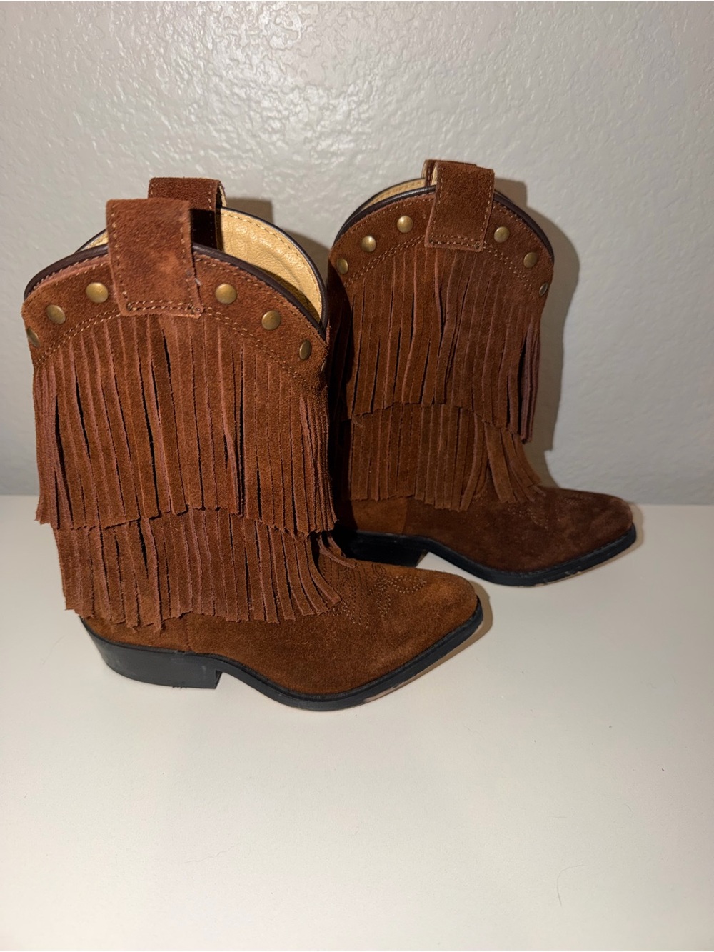 Shyanne Brown Suede Fringe Western Kids Boots - Picture 2 of 3